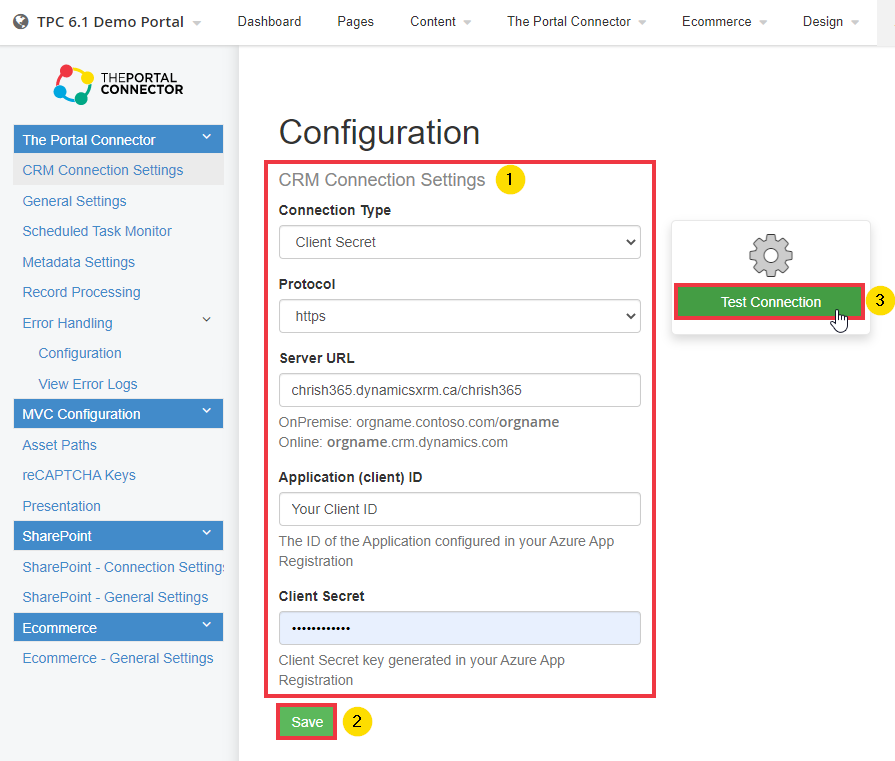 TPC CRM Connection Settings TPC CRM Connection Settings
