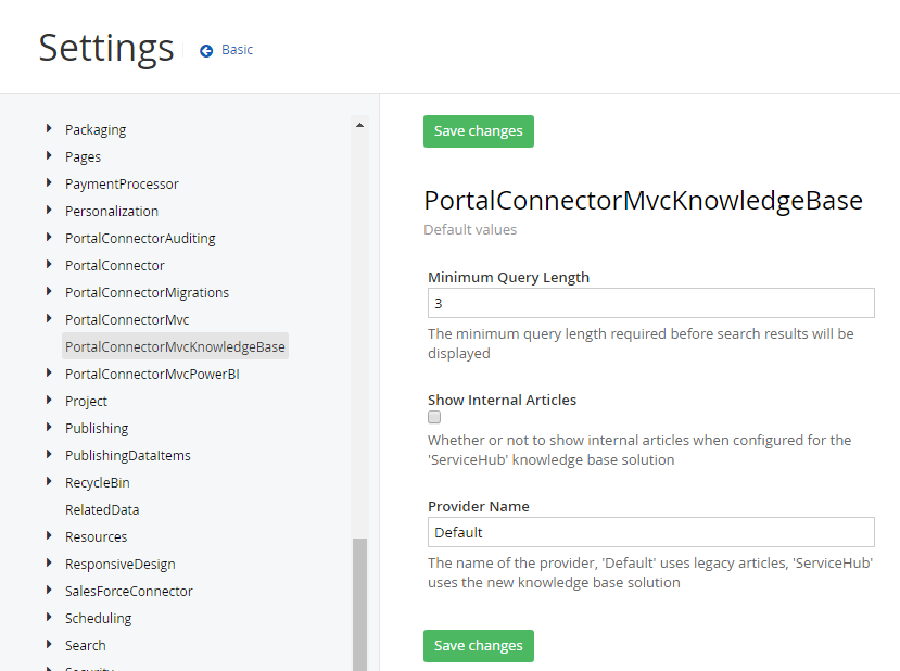 Knowledge Base Settings