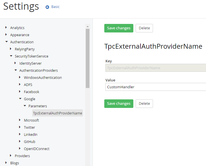 TpcExternalAuthProviderName Setting TpcExternalAuthProviderName Setting