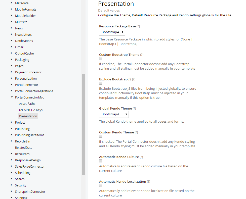 Presentation Settings