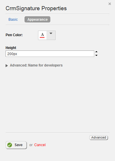 CRM Signature Appearance Properties
