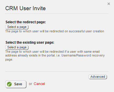 CRM User Invite Properties Prompt