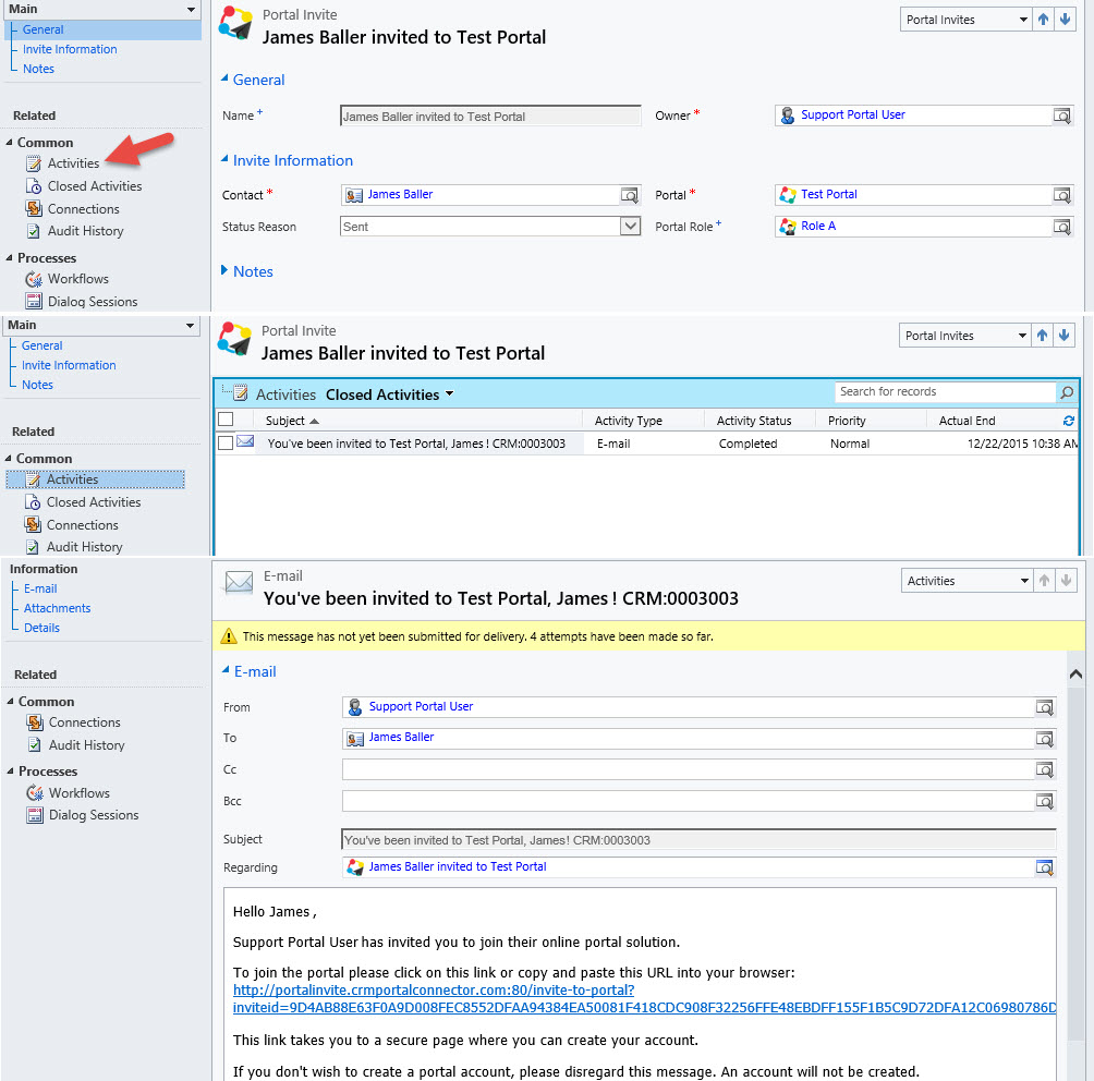 CRM User Invite Record and Email Activity