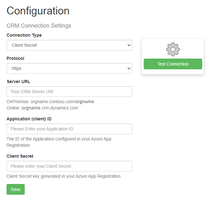 TPC CRM Connection Settings